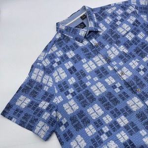 Nat Nast Mens XL Silk‎ Blend Blue Geo Button Shirt Short Sleeve